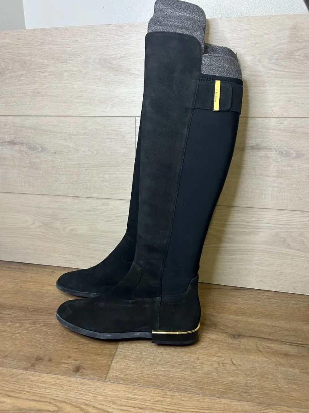 Calvin Klein Priya Over The Knee Boots Suede Neoprene Size 7 Black